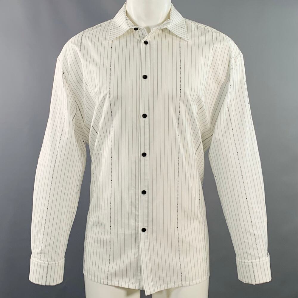 MARCELL VON BERLIN Size 36 White Pinstripe Cotton Oversized Long Sleeve Shirt